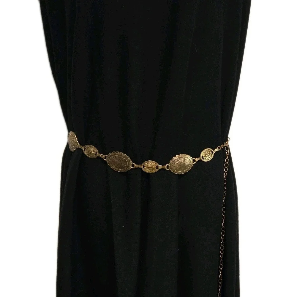 Antiqued Gold-tone Women's Concho Medallion Adjustable Chain Belt Fits 28